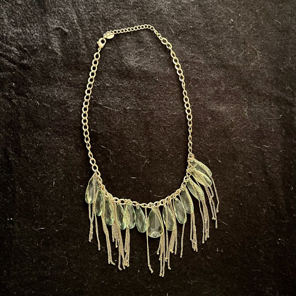 Vintage Bijoux Terner Choker-Style Tassle Necklace w/Pale Sea Green ‘Prisms’ - Picture 2 of 6